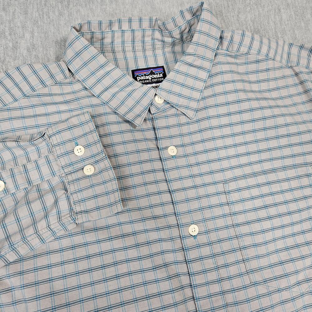 Patagonia Shirt Mens Medium Gray Plaid Organic Cotton Long Sleeve Button Up